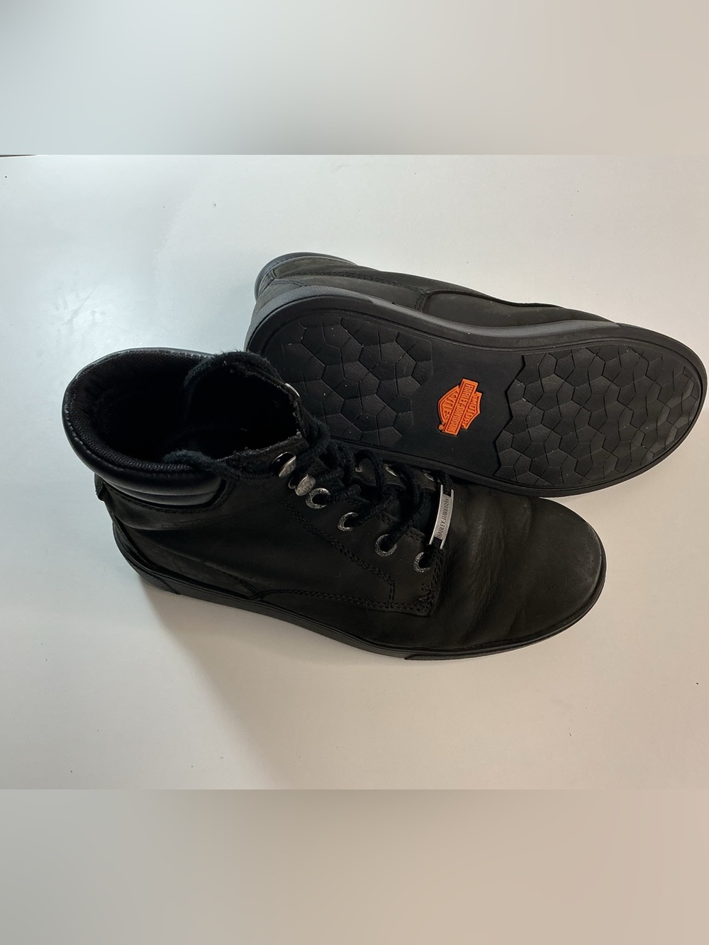 Harley-Davidson Men's Black Leather Lace-Up Boots with Orange Logo